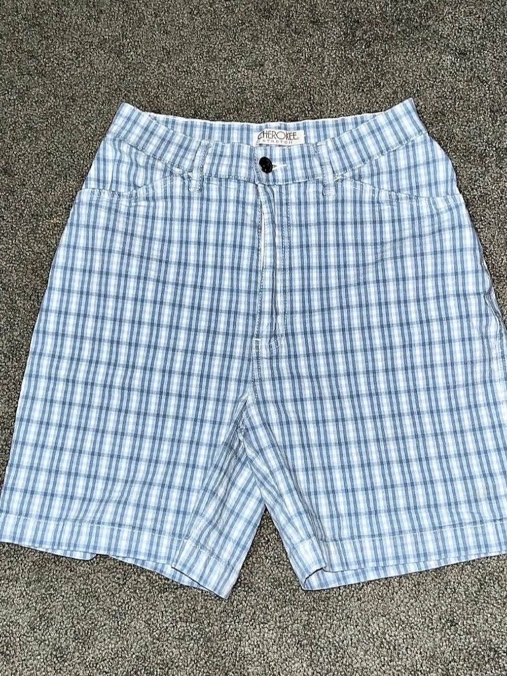 Cherokee Plaid Flat Front Shorts in Blue & White